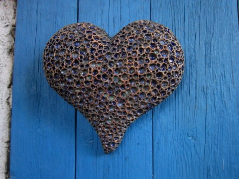 Srdce velké zelenomodré domov srdce dárek radost keramika interiér láska zahrada na zeď 
