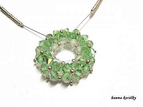 Náhrdelník - šitý donut náhrdelník zelený kolečko šitý donut přívešek dounat 
