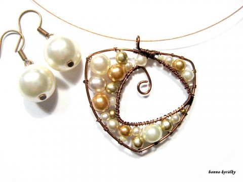 Náhrdelník a náušnice II. náhrdelník originální dárek korálky náušnice sada souprava perličky drátkování set drátkovaná vyjímečný 