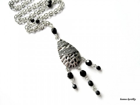 Řetízek - kapka s černými korálky náhrdelník řetízek platina starostříbro stříbrné 