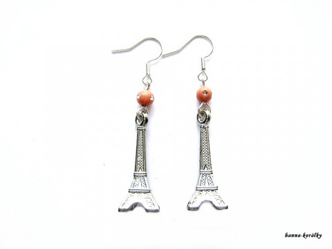 Eiffelovky s hnědým korálkem červené náušnice stříbrné eiffelovka eifelovka 