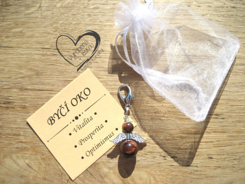 PŘÍVĚSEK - ANDĚL - MINERÁL BYČÍ OKO přívěsek polodrahokam minerál anděl andílek křídla andělíček minerální andělé andílci andělíčci pro radost andělské na kabelku na klíče na peněženku 