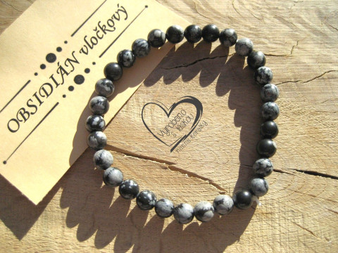 Náramek Obsidián vločkový 6mm náramek minerál minerální pro alergiky 