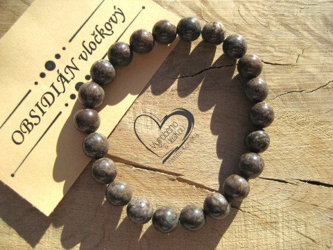 Náramek Obsidián vločkový 8mm náramek minerál minerální pro alergiky 