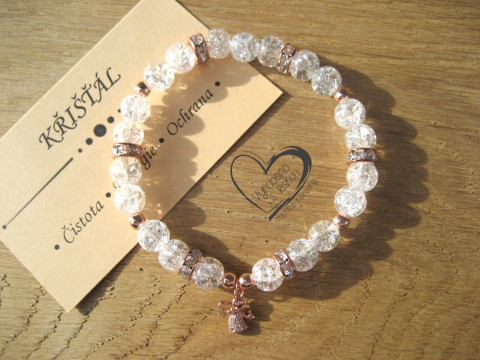 Náramek Křišťál andělíček rose gold náramek minerál anděl minerální rose gold 