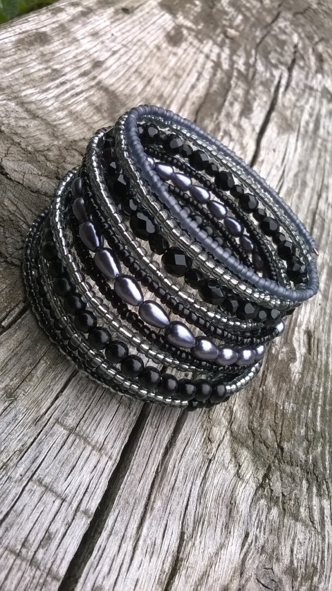 Šedo - černá šperk šperky náramek rokajl náramky perle soupravy paměťový náramek 