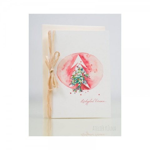 Přání vánoční *Stromeček v červené* přání přáníčko vánoční přání zimní přání vánoční blahopřání 