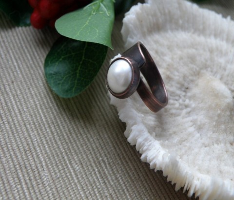 Prsten - Říční perla v mědi prsten měď 