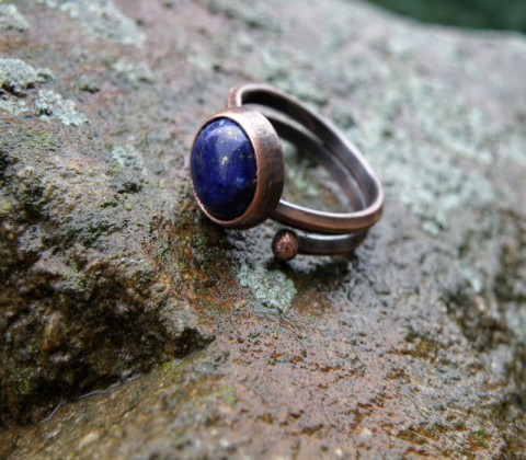 Měděný prsten - lapis-lazuli prsten měď 