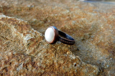 Prsten - velká bílá říční perla prsten bílá měď perla říční 