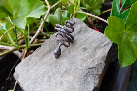 Měděný prsten - háďátko náramek kovaný měď had tepaný 