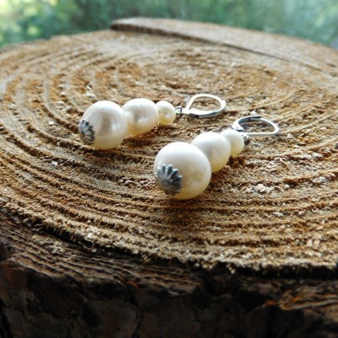 Naušnice z pravých bílých perlí nerez naušnice 3x bílá perla 