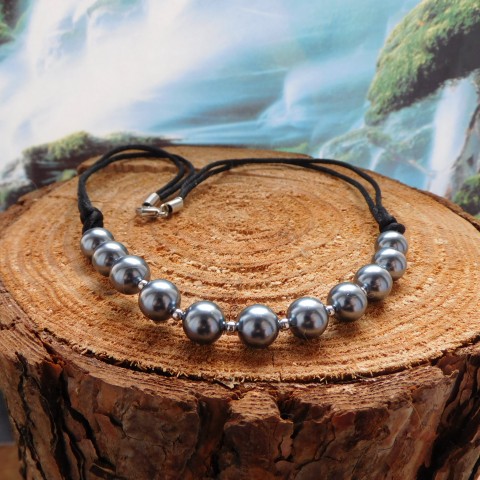 Náhrdelník - tmavé perly náhrdelník nerez textilní materil tmavé perly 