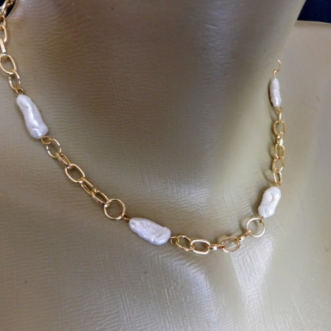 Náhrdelník-Krásné perly náhrdelník zlatá bílé perly pozlacená 
