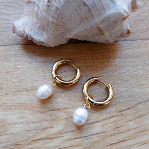 Naušnice kruhy s velkými perlami zlatá naušnice pravá perla 