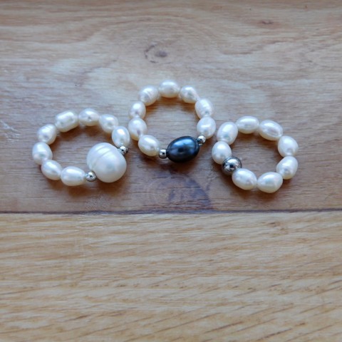Prsteny z pravých perliček náramek nerez pravá perla.bílá říční perla 