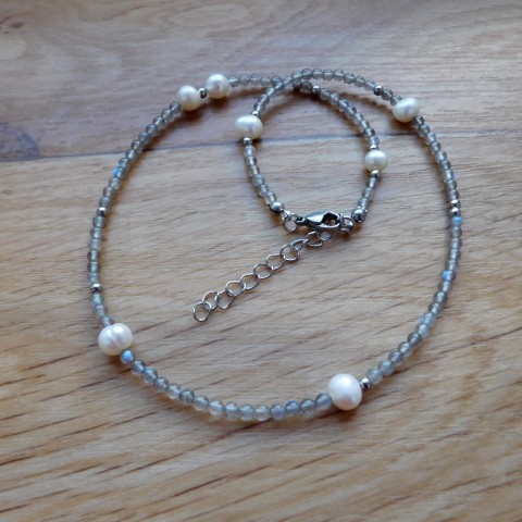 Náhrdelník-Labradorit, perle,nerez náhrdelník labradorit nerez polodrahokamy bílé perly 