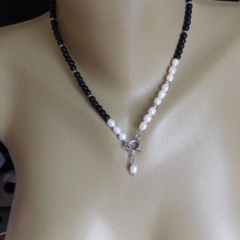 Náhrdelník-Řiční perly, dřevo,nerez náhrdelník nerez perly polodrahokamy bílé perly 