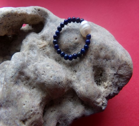 Prstýnek  Lapis lazuli s perličkou prsten nerez lapis lazuli 