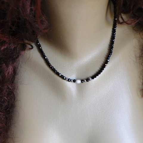 Náhrdelník-černý spinel, perla.... náhrdelník nerez ocel černý spinel perla pravá 