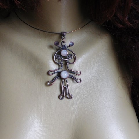 Náhrdelník - orig. šperk z Marsu přívěšek kůže měď kameny polodrahoikamy šperk z marsu 