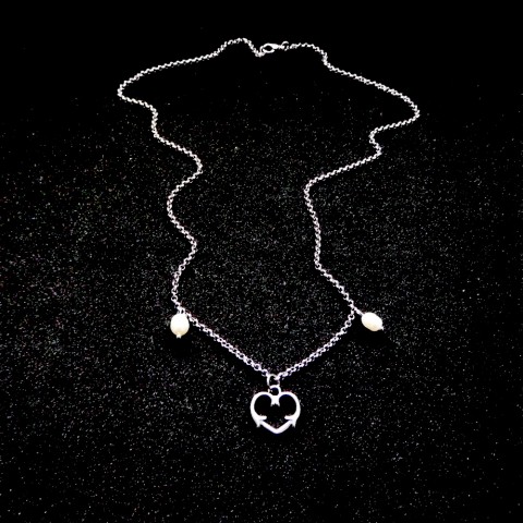 Přívěšek -srdce z nerezu , perly náhrdelník srdce přívěšek nerez perličky pravé 