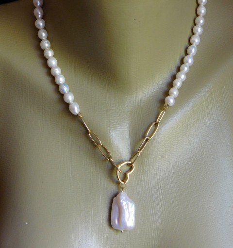 Náhrdelník-perly s keshi perlou náhrdelník nerez říční perly keshi perla 