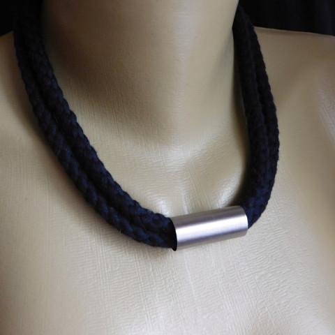 Náhrdelník černý s nerezem náhrdelník nerez černé lano 