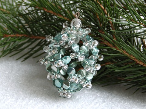 Šiška - sv. smarag/stříbrná VAN18 dekorace originální korálky vánoce sklo vánoční ozdoba luxusní stříbrná třpytivá rokajl smaragdová čirá tvarovky šiška 