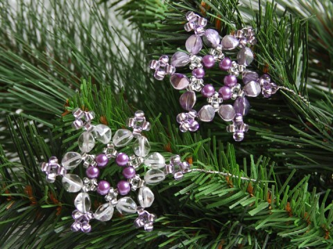 Hvězdy s drátkem VAN 24-25 dekorace originální korálky zápich vánoce sklo fialová vánoční hvězda ozdoba lila stříbrná rokajl pohanka čirá netradiční třpytivý vločka tvarovky 