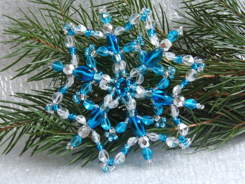 Hvězda - stříbrná/modrá VAN 38 dekorace originální korálky modrá vánoce sklo bílá vánoční hvězda ozdoba stříbrná třpytivá rokajl čirá vločka tvarovky 