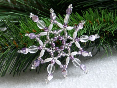 Hvězda - stříbrná/lila VAN 40 dekorace originální korálky vánoce sklo fialová bílá vánoční hvězda ozdoba lila stříbrná třpytivá rokajl čirá vločka tvarovky 