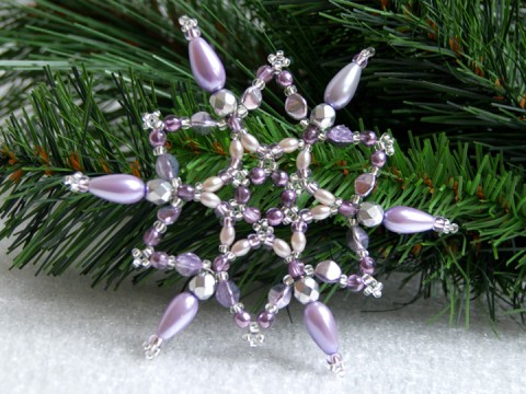Hvězda - stříbrná/lila VAN 41 dekorace originální korálky vánoce sklo fialová vánoční hvězda ozdoba lila stříbrná třpytivá rokajl čirá vločka tvarovky 