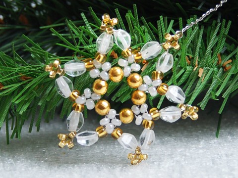 Hvězda s drátkem VAN 49 dekorace originální korálky zápich vánoce sklo zlatá bílá vánoční hvězda ozdoba rokajl pohanka čirá netradiční třpytivý vločka tvarovky 