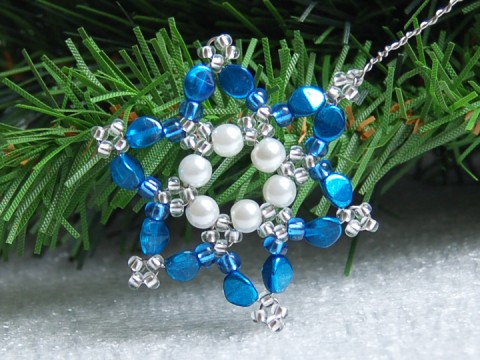Hvězda s drátkem VAN 50 dekorace originální korálky zápich modrá vánoce sklo bílá vánoční hvězda ozdoba stříbrná rokajl pohanka netradiční třpytivý vločka tvarovky 