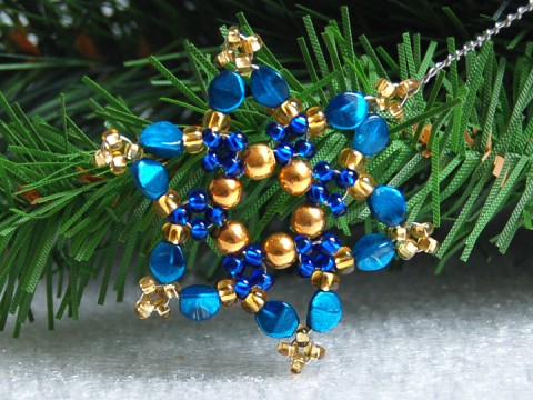 Hvězda s drátkem VAN 53 dekorace originální korálky zápich modrá vánoce sklo zlatá vánoční hvězda ozdoba rokajl pohanka netradiční třpytivý vločka tvarovky 