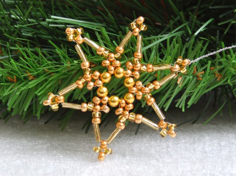 Hvězda s drátkem VAN 63 dekorace originální korálky zápich vánoce sklo zlatá vánoční hvězda ozdoba rokajl netradiční třpytivý vločka 