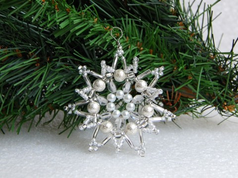 Vánoční hvězda - VAN81 dekorace originální korálky vánoce sklo bílá vánoční hvězda ozdoba stříbrná třpytivá rokajl čirá vločka tvarovky 