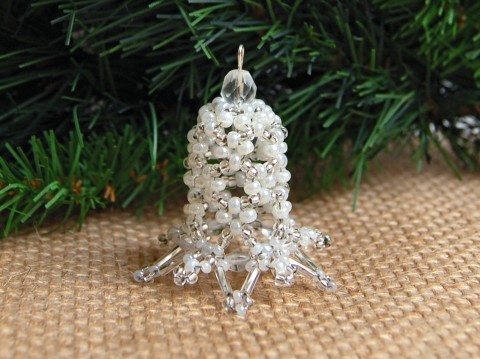 Zvoneček 3D - VAN84 dekorace originální korálky vánoce sklo bílá vánoční zvoneček zvonek ozdoba nerez stříbrná rokajl čirá třpytivý 