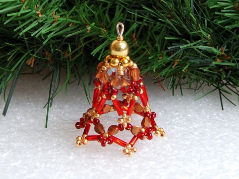 Zvoneček 3D - VAN94 červená dekorace originální korálky vánoce sklo zlatá vánoční zvoneček zvonek ozdoba nerez rokajl měděná jemný třpytivý 