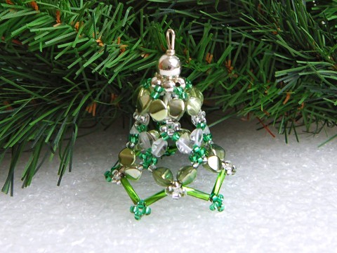 Zvoneček 3D - VAN96 dekorace originální korálky zelená vánoce sklo vánoční zvoneček zvonek ozdoba nerez stříbrná rokajl čirá jemný třpytivý 