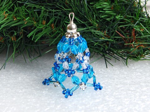 Zvoneček 3D - VAN102 dekorace originální korálky modrá vánoce sklo vánoční zvoneček zvonek ozdoba nerez stříbrná rokajl čirá jemný třpytivý 