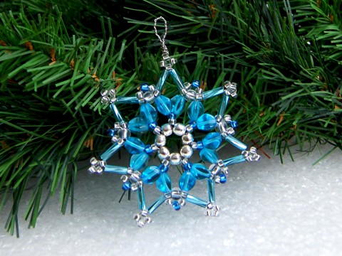 Vánoční hvězda - VAN103 dekorace originální korálky modrá vánoce sklo vánoční hvězda ozdoba stříbrná třpytivá rokajl čirá vločka tvarovky 