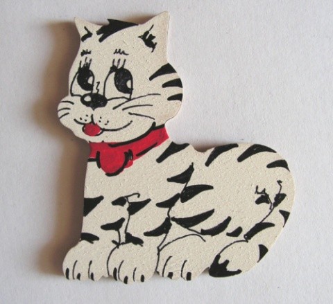 Magnetka - Kočka dřevo zvíře děti kočka dětské magnet ručně malované ruční malba 