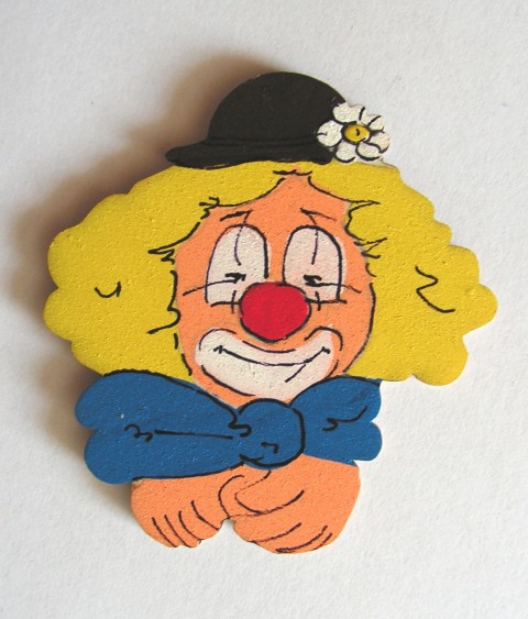 Magnetka - Klaun dřevo děti dětské šašek cirkus úsměv magnet ručně malované ruční malba pouť šapitó žonglování smích 