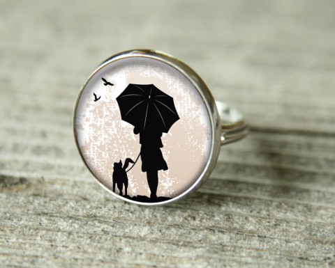 Prsten- Procházka v dešti prsten pes déšť procházka deštník nastavitelný dárek pro ženu uneverzální nastavitelná velikost 