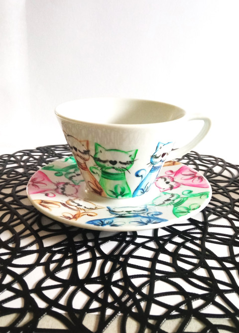 šálek s podšálkem-KOČIČKY kočičky podšálek šálek 