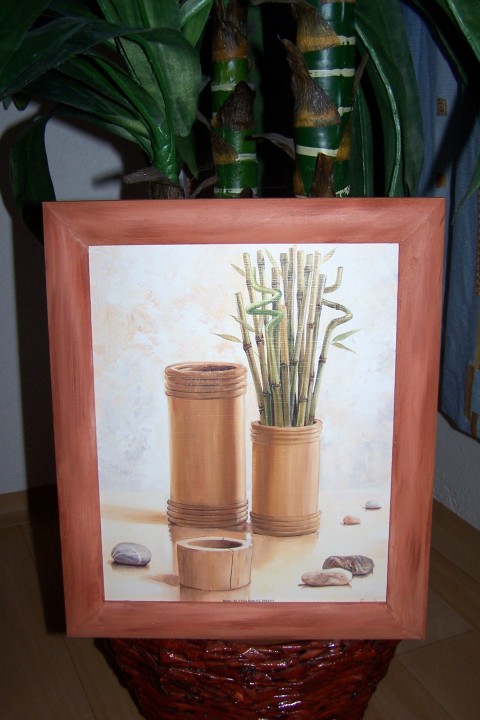 Bambusové zátiší domov váza dekorace dárek zelená kamínky obraz bambus byt bytová bílá dáreček hnědá obrázek decoupage rostliny dům ubrousek technika ubrousková 