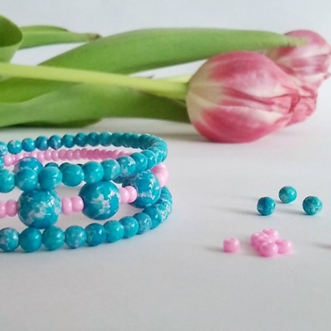 Paměťový náramek korálky modrá růžová letní elegantní láska jaro perlička rokail k vodě pro štěstí 