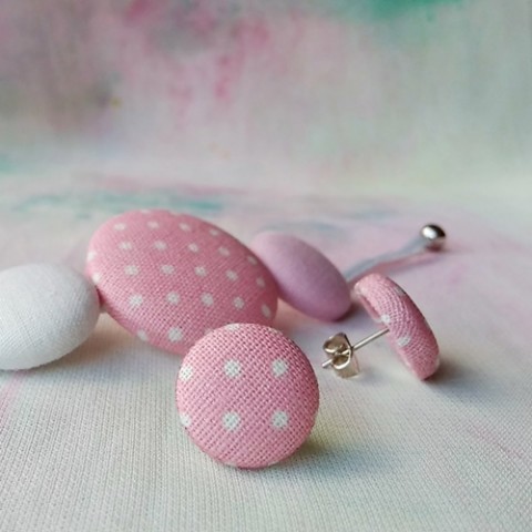Sada Růžová s puntíkem náušnice růžová letní bílá sada puntík motýlek pecky button sladká zarážky 